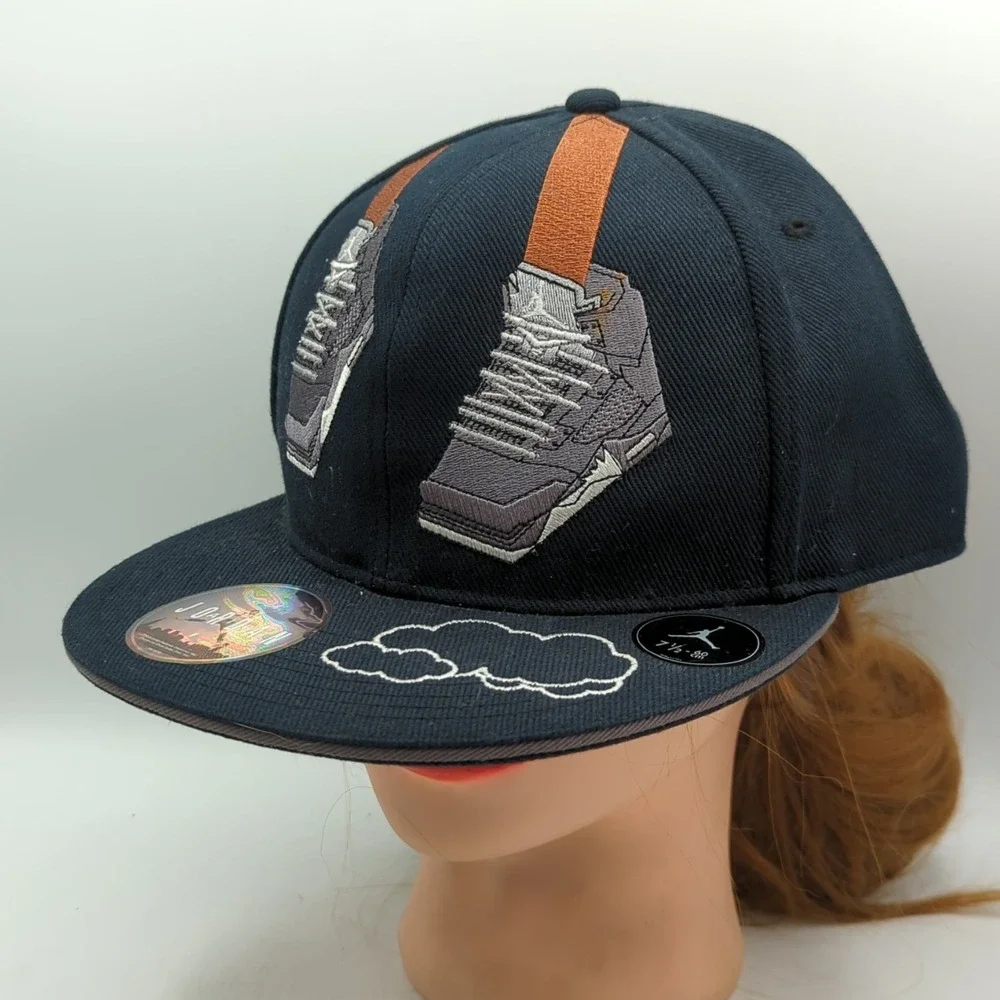 Air Jordan AJ Retro 8 Hat Men 7 1/2 Black Embroidered Logo Jumpman Fitted Cap